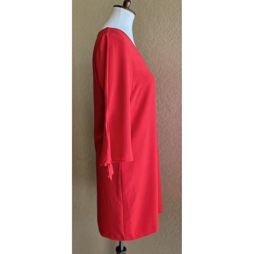 Charles Henry Red Women's Size Small S Tie Sleeve V-neck Crepe Shift Dress - Picture 5 of 11